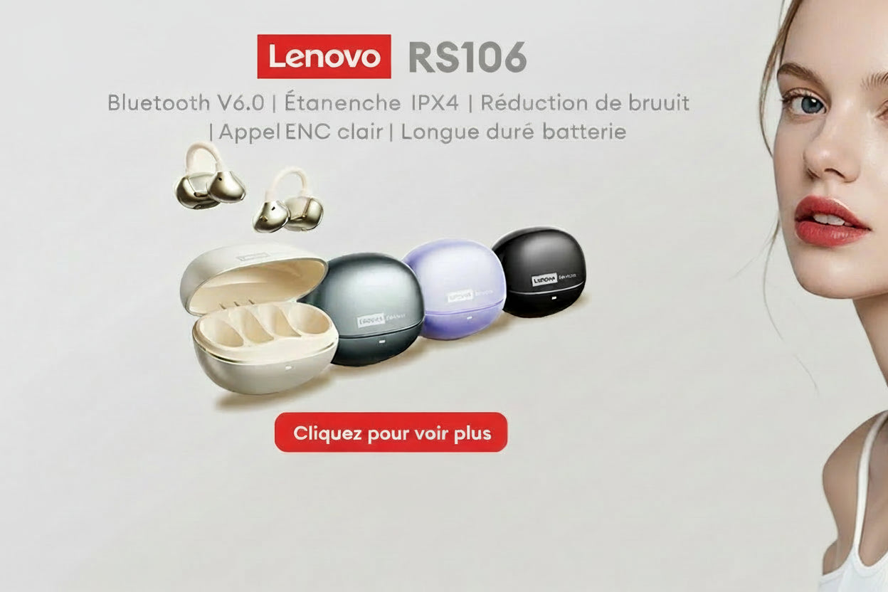 Lenovo LE302 – Écouteurs Bluetooth Open-Ear à Clip d’Oreille | Son Hi-Fi, Sport & Appels Mains Libres
