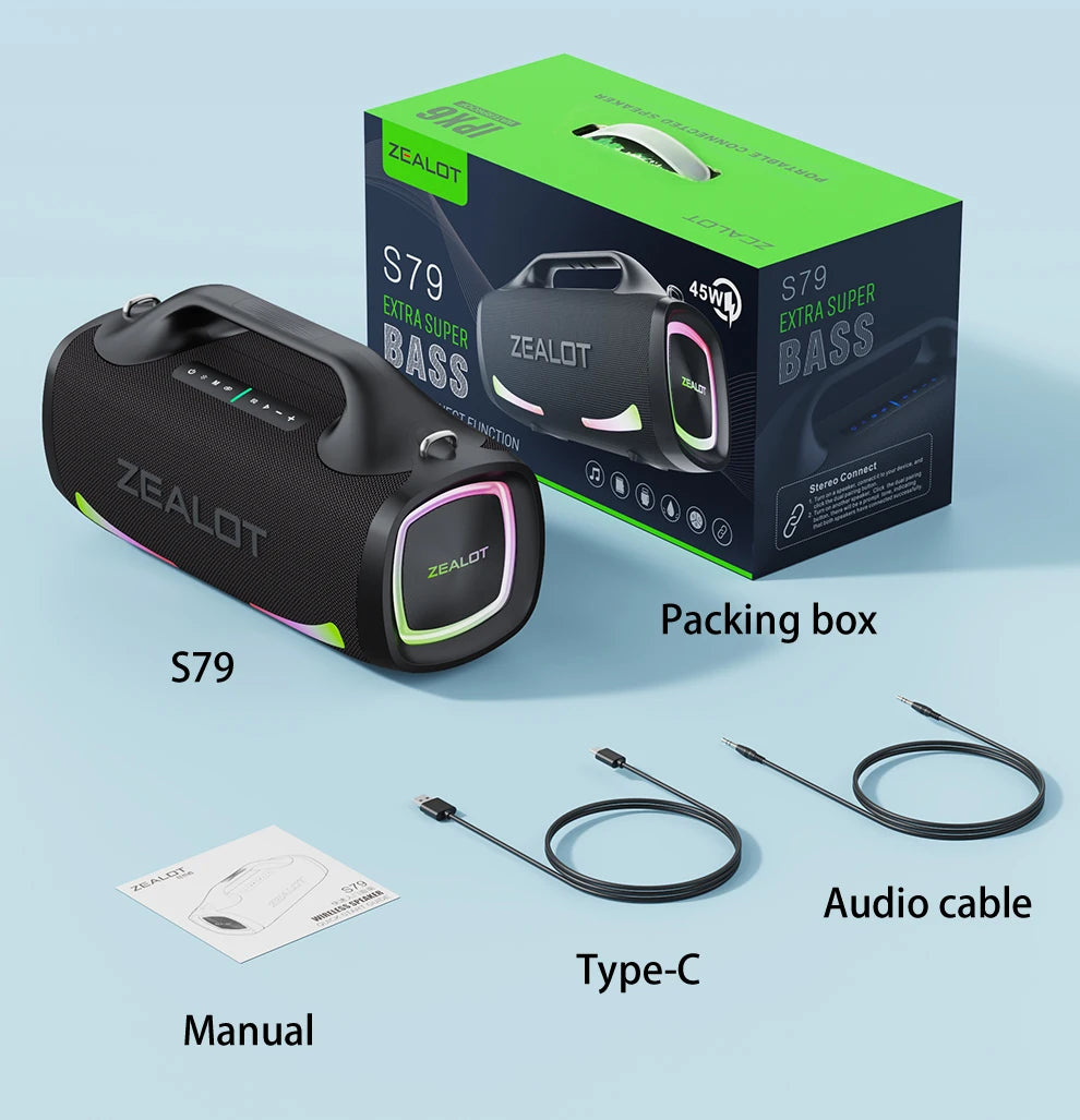 ZEALOT – Enceinte Bluetooth Portable Haute Puissance 5.1, Basses Renforcées & Batterie XXL 24 000 mAh