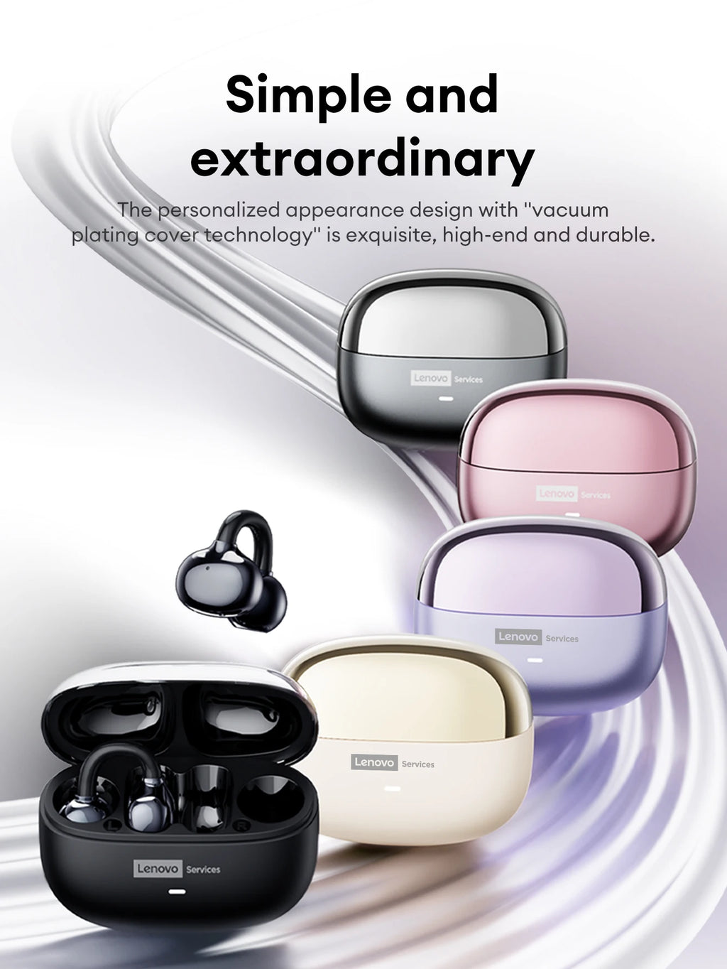 Lenovo LE302 – Écouteurs Bluetooth Open-Ear à Clip d’Oreille | Son Hi-Fi, Sport & Appels Mains Libres