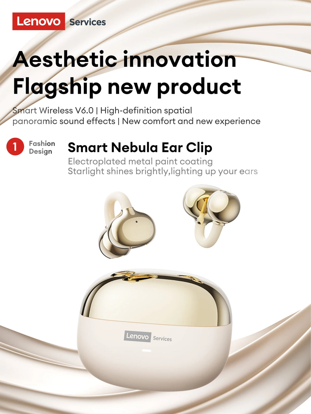 Lenovo LE302 – Écouteurs Bluetooth Open-Ear à Clip d’Oreille | Son Hi-Fi, Sport & Appels Mains Libres