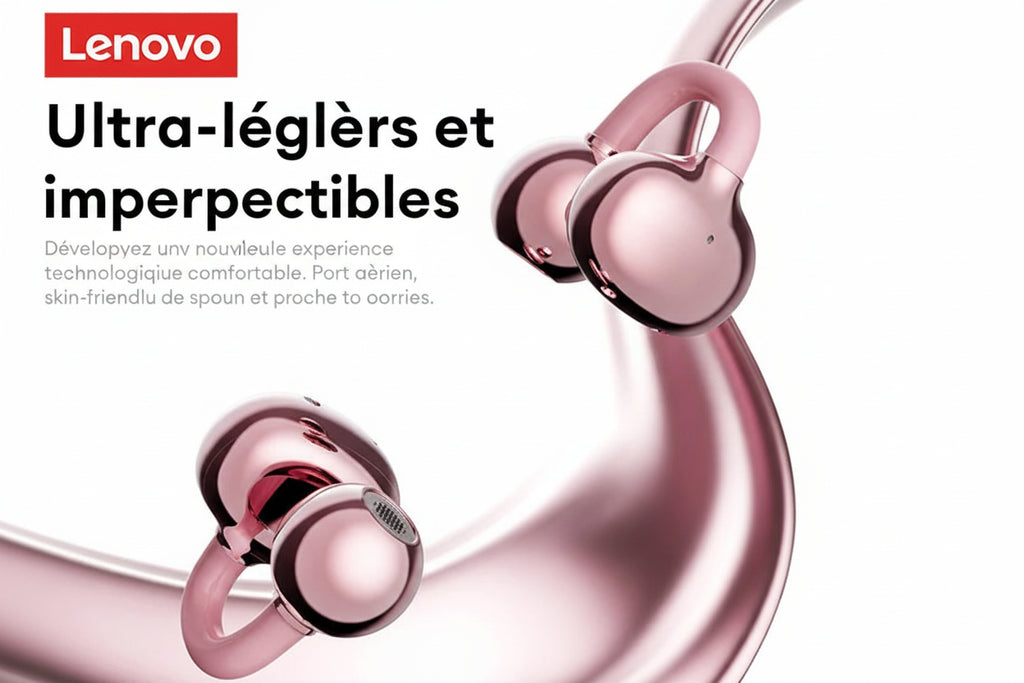 Lenovo LE302 – Écouteurs Bluetooth Open-Ear à Clip d’Oreille | Son Hi-Fi, Sport & Appels Mains Libres